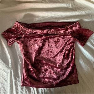 Forever 21 Burgundy Off Shoulder Velvet Crop Top